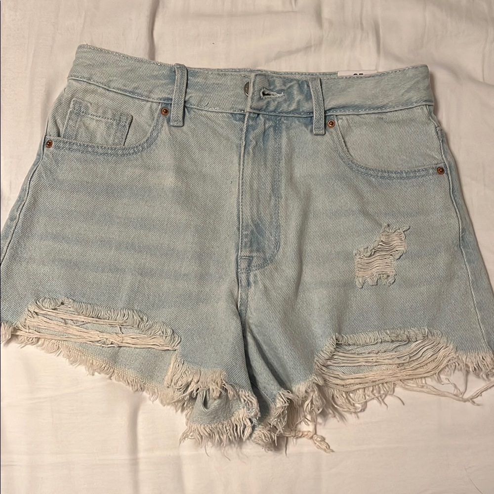 Light Blue Distressed Denim Shorts